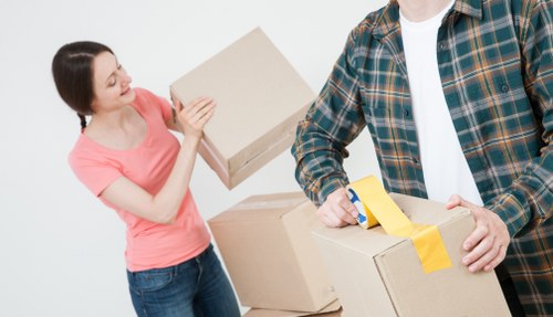 Carefully labelled moving boxes prepared for relocation in Hillingdon